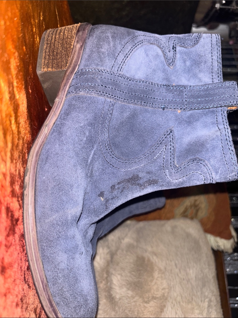Lucky Brand Women's Navy Suede Western Ankle Boots